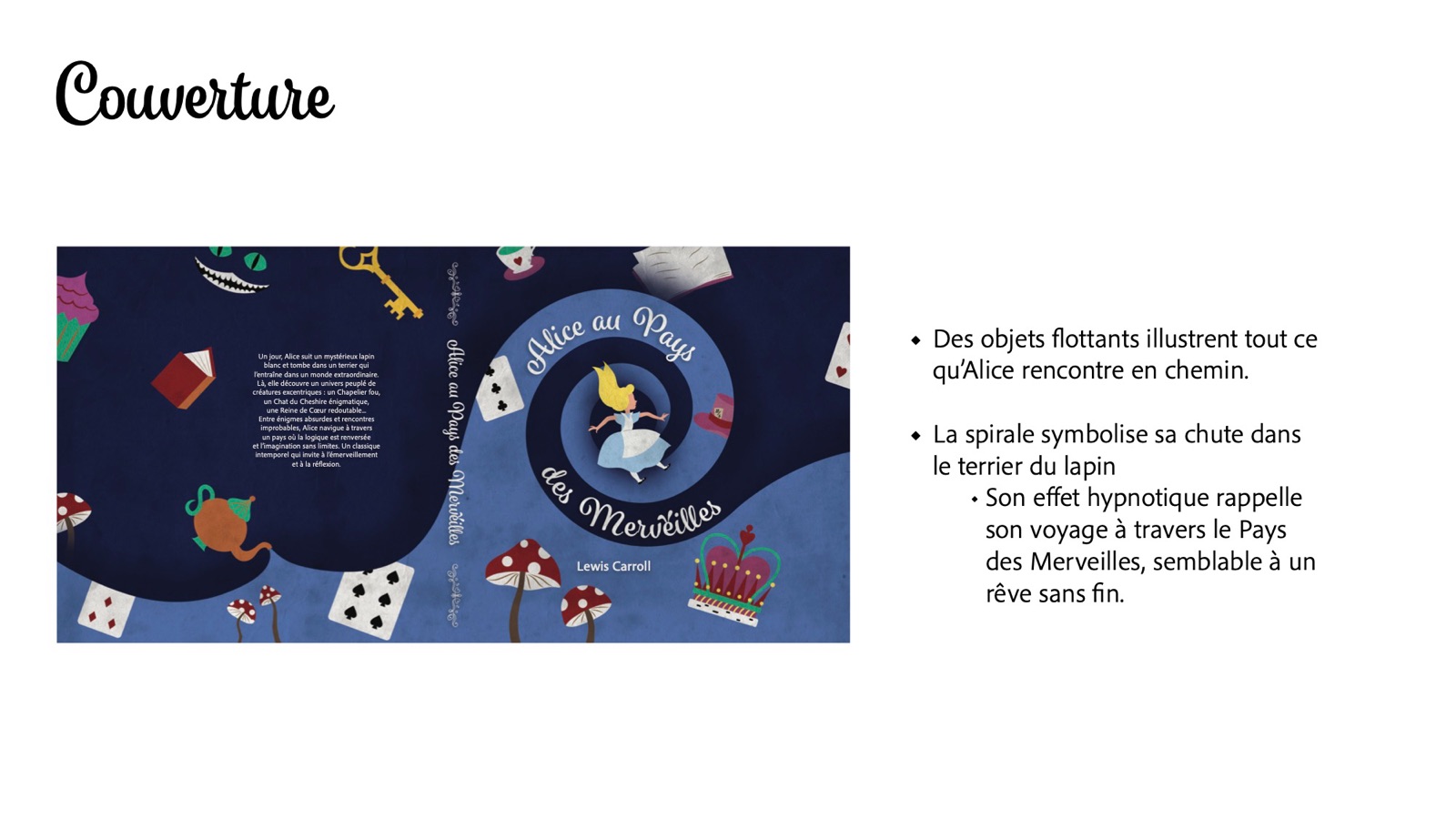 The flat wraparound cover with notes on the spiral and floating objects