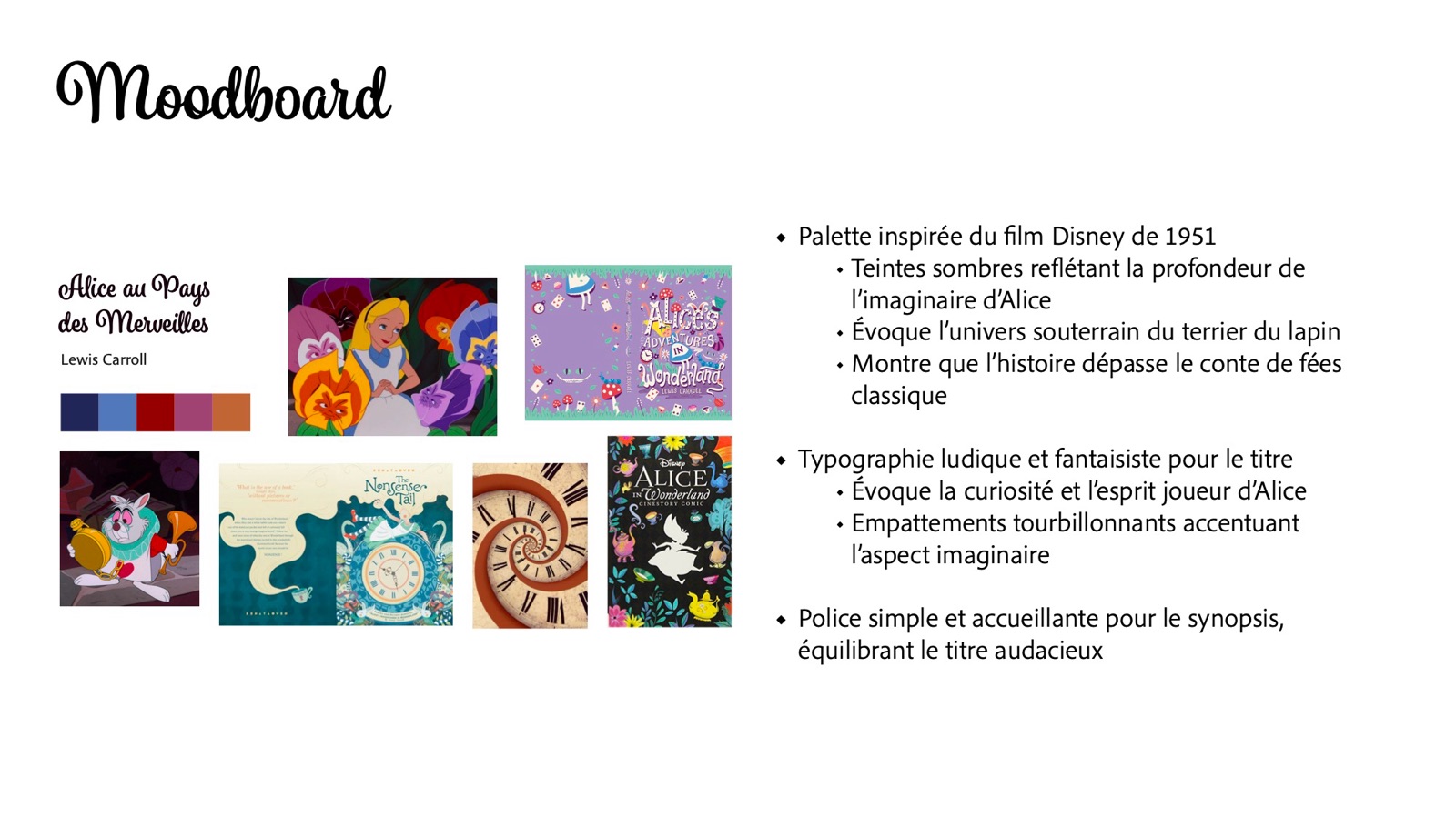 Moodboard with Disney film stills, spiral clocks and past editions