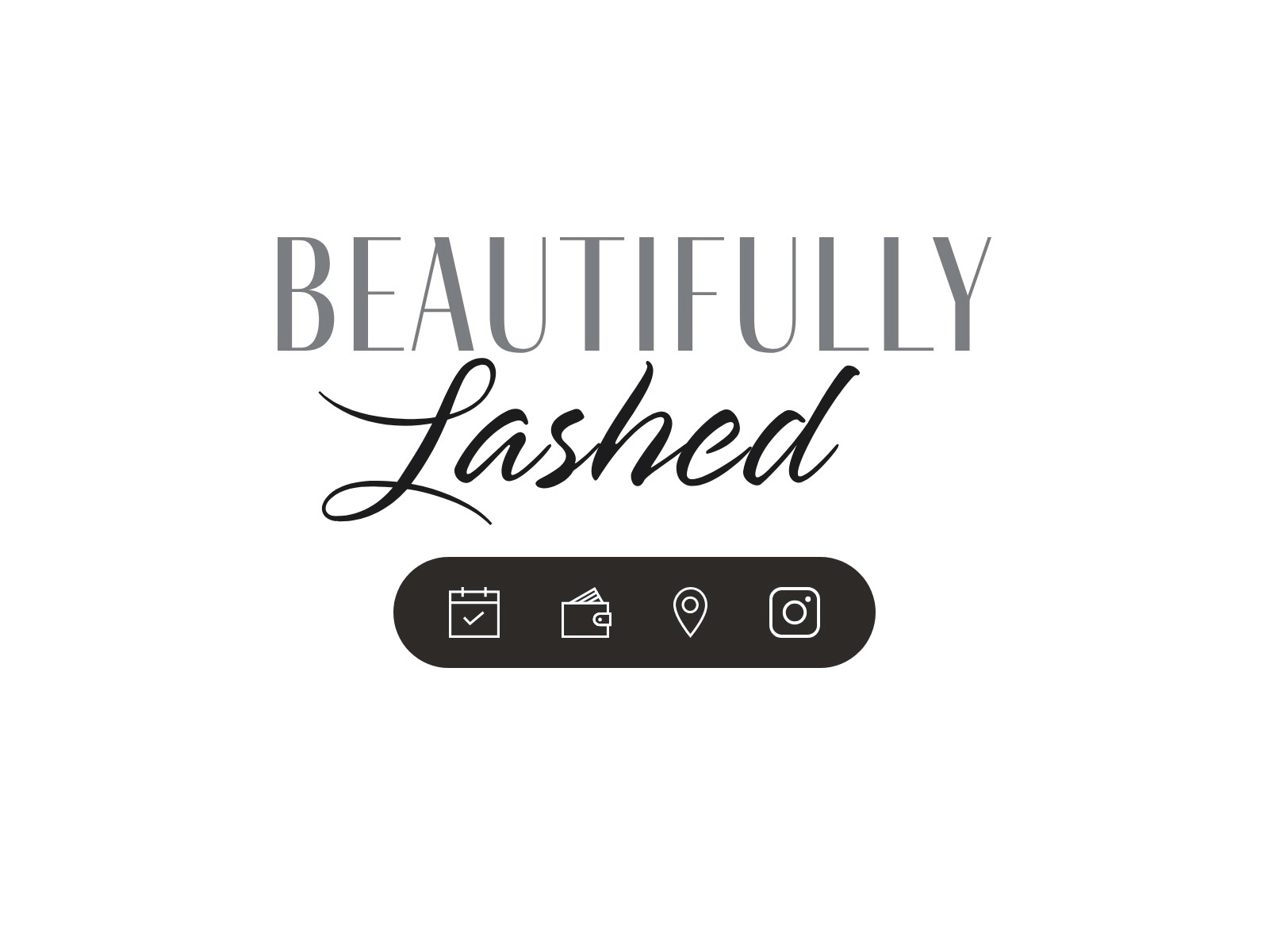 Beautifully Lashed logo above a row of booking icons