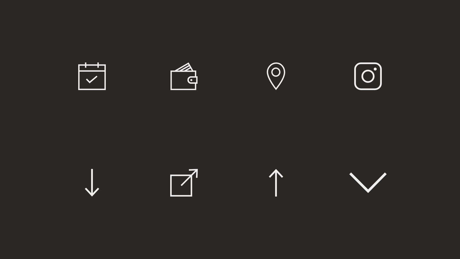 Custom line icons in white on charcoal