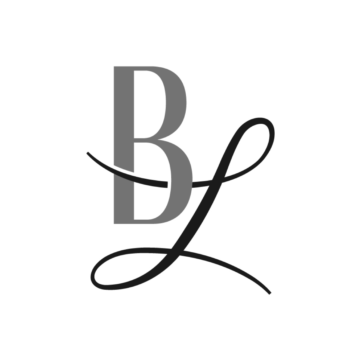 BL monogram with a grey serif B and a black script L
