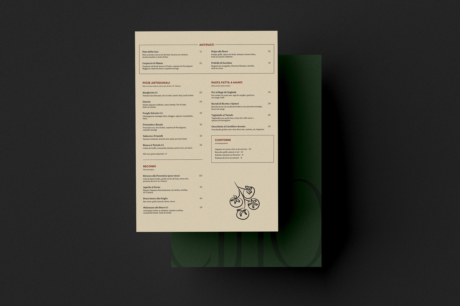 Ciao printed menu