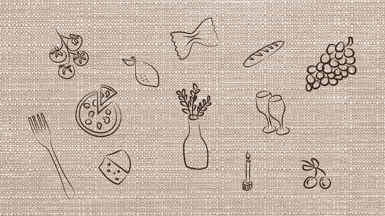 Hand-drawn Ciao illustrations on linen
