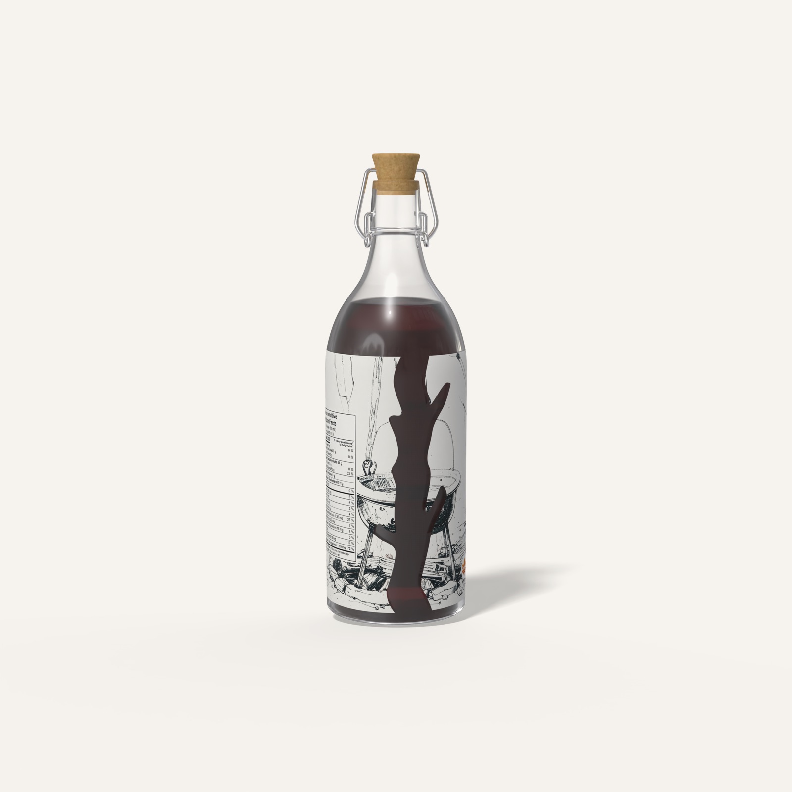 Back of the dark syrup bottle with its illustration