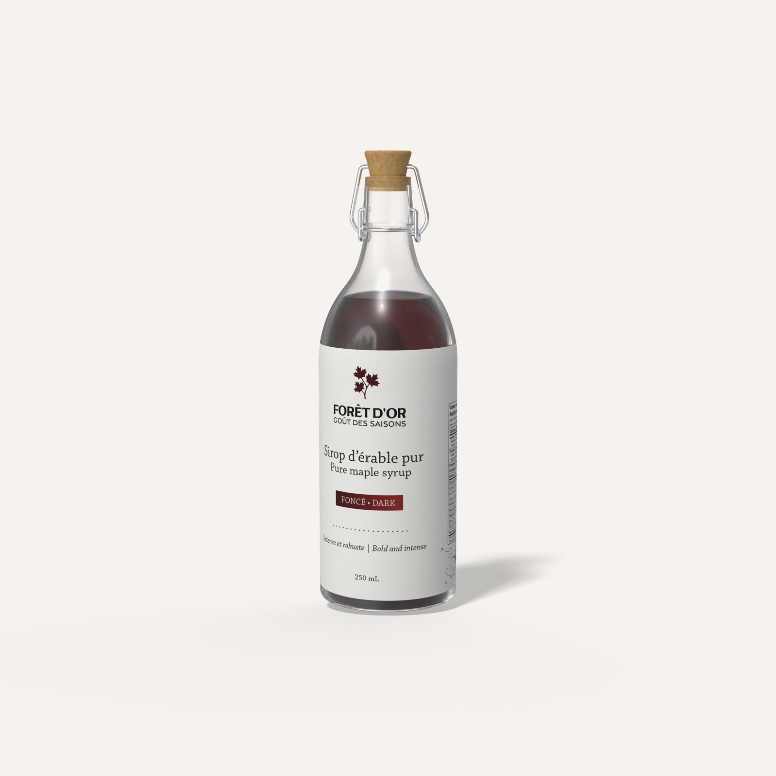 Dark maple syrup bottle