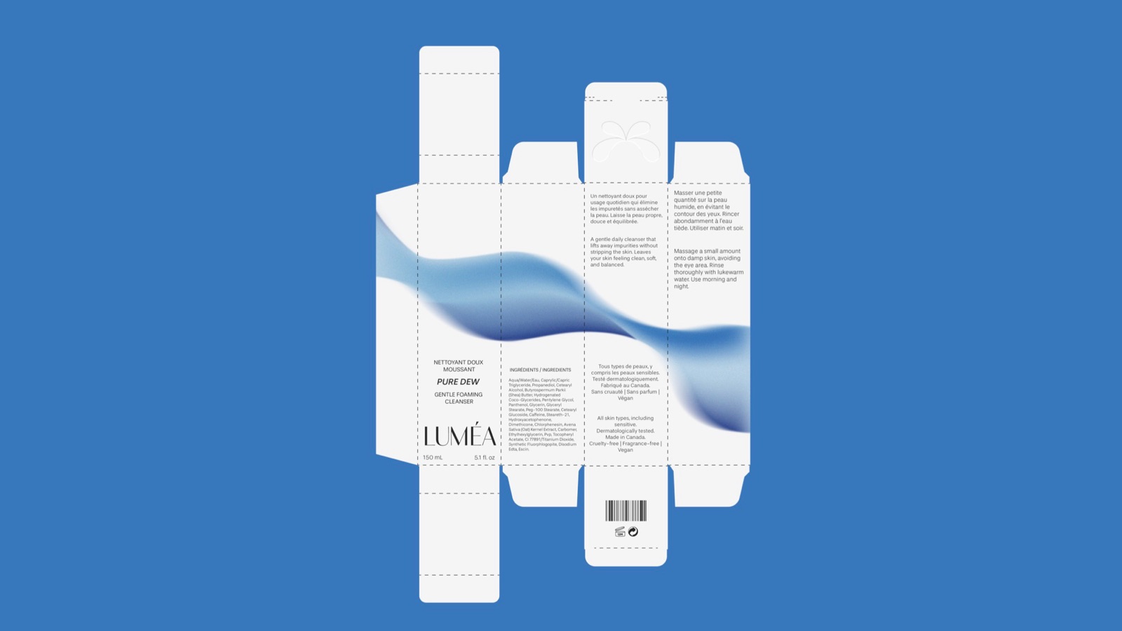 Flat dieline of the Luméa cleanser box