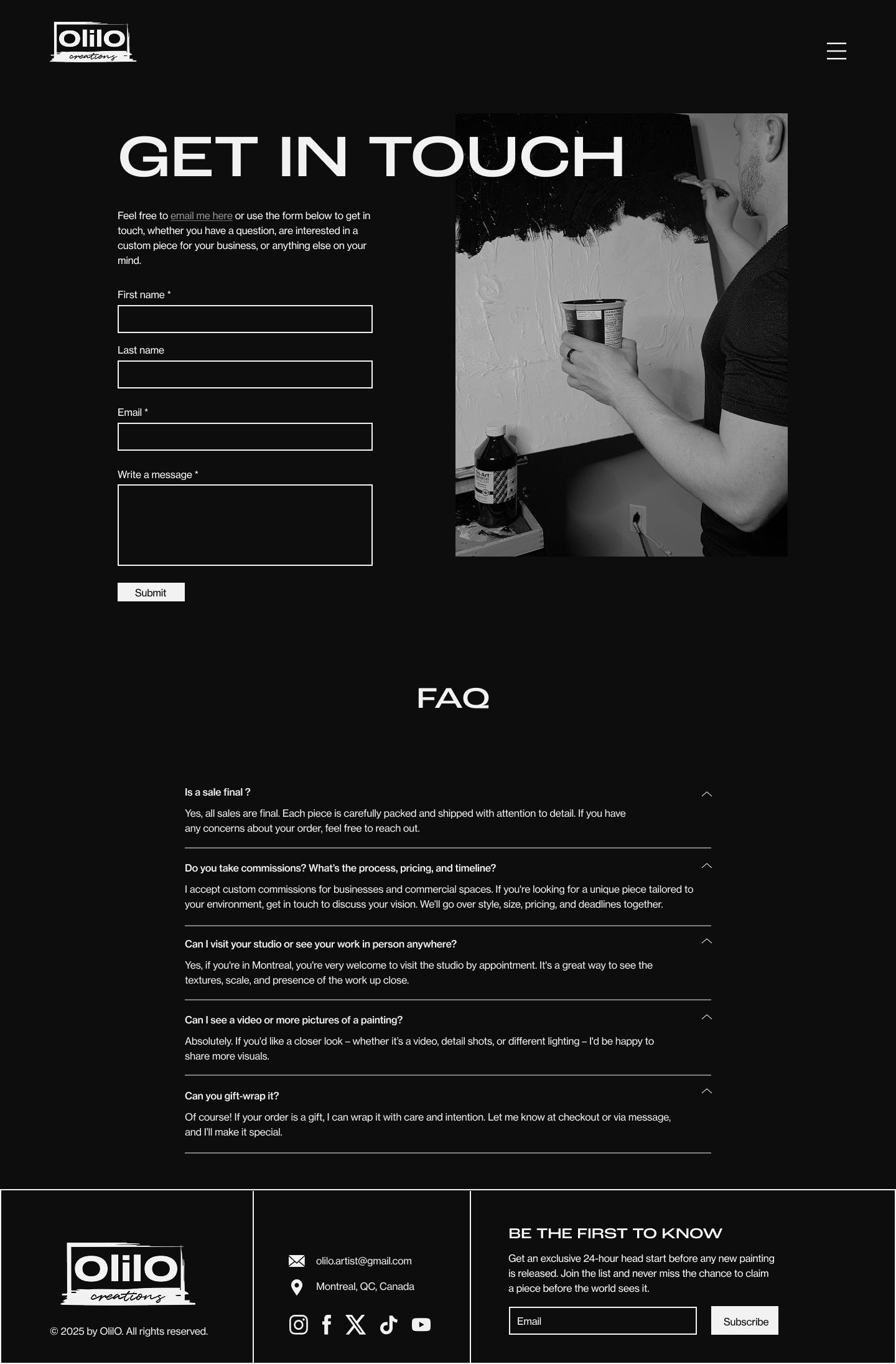 OlilO contact page