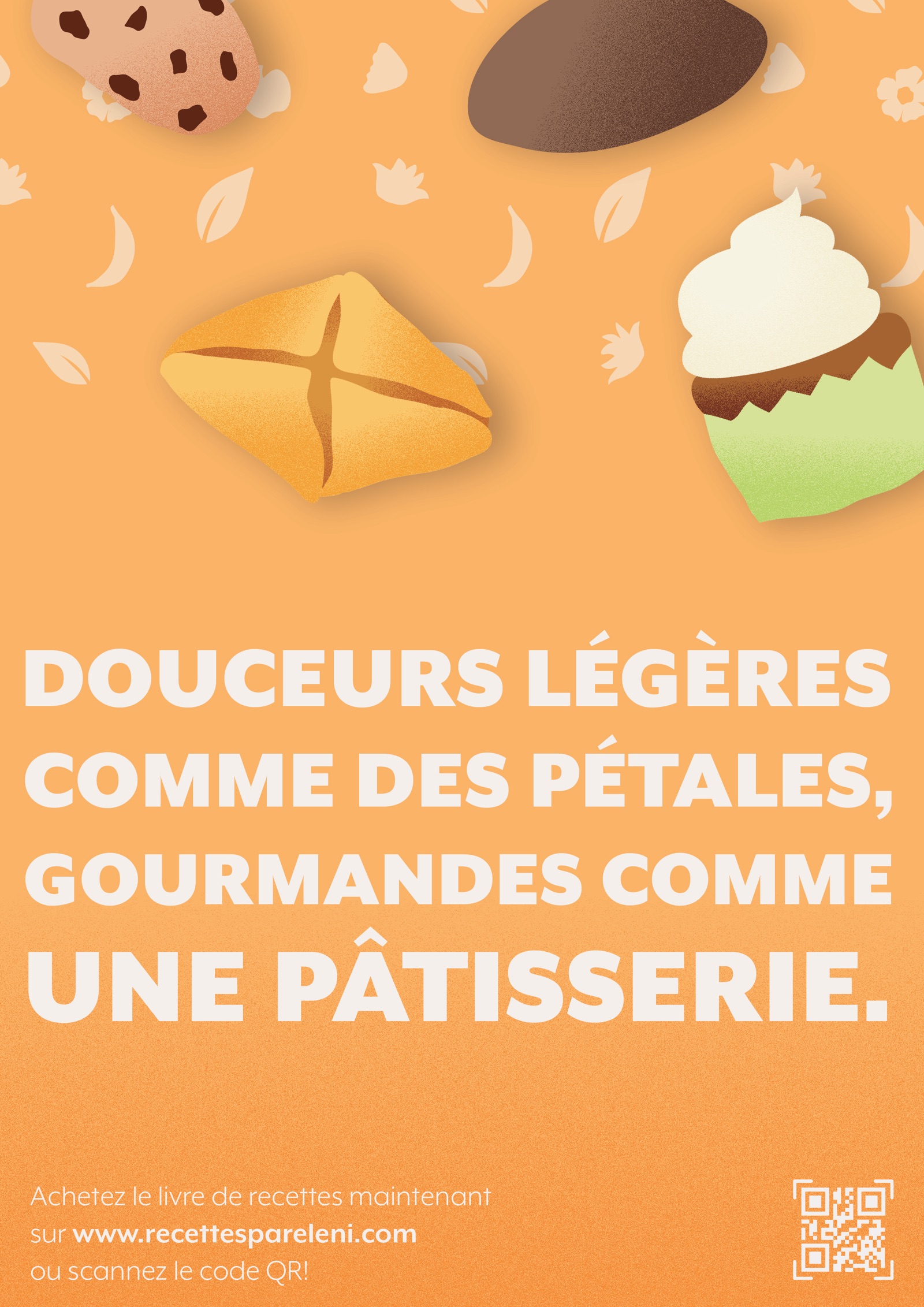 Promotional poster with pastries on orange