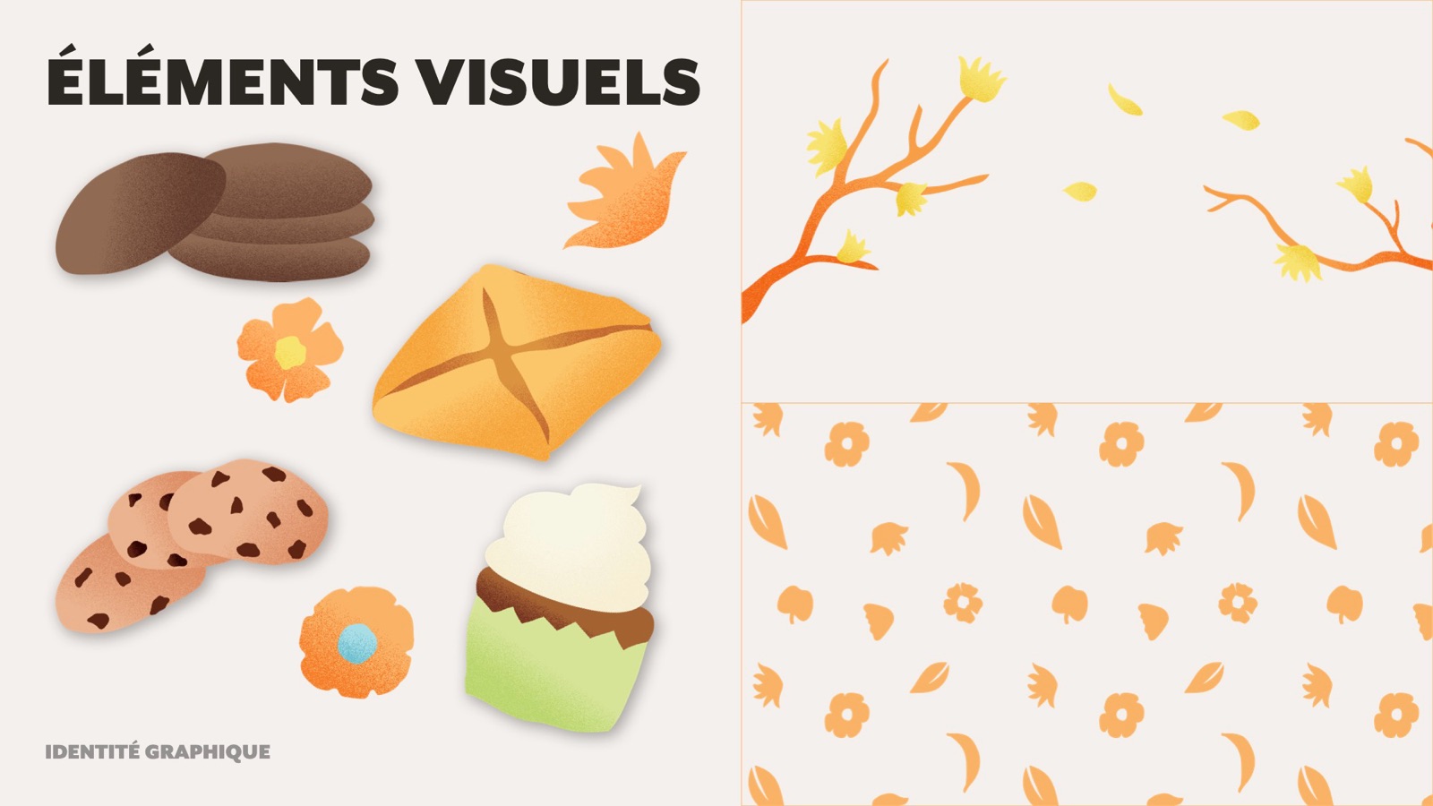 Illustrated pastries, flowers and floral pattern