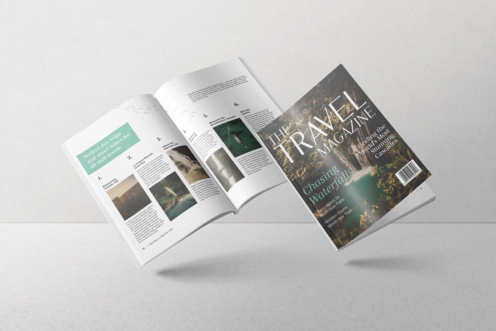 The Travel Magazine, open spread and cover