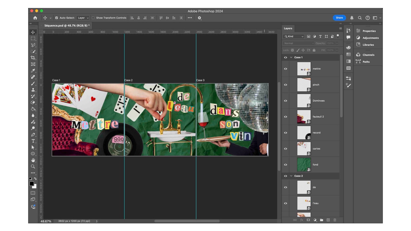 The three frames in Photoshop with their layer groups